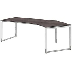 röhr Imperia höhenverstellbarer Schreibtisch quarzit Bogenform, Kufen-Gestell weiß 217,0 x 114,0 cm