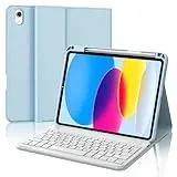 IVEOPPE Tastatur für iPad 10. Generation, Hülle mit Tastatur für iPad 10 10.9" 2022, Bluetooth Magnetisch Abnehmbare QWERTZ Hülle Tastatur für iPad 10 Generation 10,9 Zoll, Babyblau