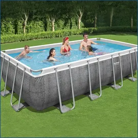 BESTWAY Power Steel Frame Pool Set 549 x 274 x 122 cm inkl. Filterpumpe grau Rattanoptik