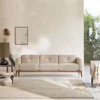 3-Sitzer-Sofa Bjorn aus massiver Eiche und ecrufarbenem Stoff