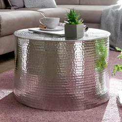 Kadima Design Orient Couchtisch `Enns`: Hammerschlag-Aluminium, 61 cm Durchmesser. Silber, 61x61x40 cm