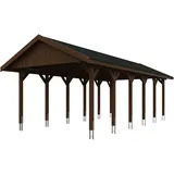 SKANHOLZ Skan Holz Wallgau - Satteldach Einzelcarport Breite 430 cm Gr. 3 - 430 x 900 cm Dachschalung mit Dachschindeln (schwarz) nussbaum Holzcarport