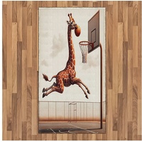 Teppich Flachgewebe Deko-Teppiche für das Wohn-,Schlaf-, und Essenszimmer, Abakuhaus, rechteckig, Basketball Humor Lustiger Giraffe Dunk braun|grün 80 cm x 150 cm