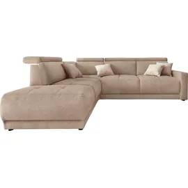 DOMO collection Ecksofa DOMO COLLECTION "Ava, moderne Sitzheftung mit toller Doppelnaht, komfortabel, L-Form", beige (natur), B:266cm H:84cm T:99cm, Kunstleder SOFTLUX;Struktur fein (100% Polyester);Zierkissen: Microfaser PRIMABELLE (100% Polyester);Struktur (100%