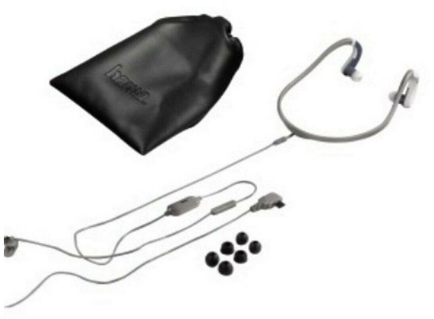 Hama Sport 2,5mm Headset Kopfhörer Nacken-Bügel Smartphone-Headset (Universal, Mikrofon, Lautstärkenregler, etc, Kein, gummierte Ohrpads Größen (S, M, L), Lautstärkeregler, Noise-Cancelling) grau