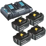 Makita 4x BL1850B Akku 5,0 Ah 18 V Li-Ion + DC18RD Doppelschnellladegerät