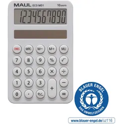 MAUL Taschenrechner ECO MD 1 Solar 1-zeilig, 10 Ziffern weiß