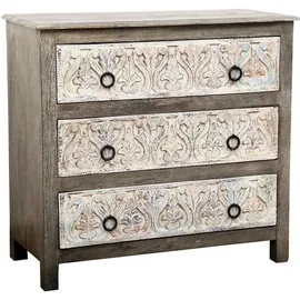 Marrakesch Orient & Mediterran Interior Kommode Indische Kommode Ashok handgefertigt aus Mangoholz in Grau-Weiß 90 cm (1 St), Handarbeit grau