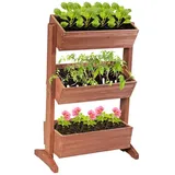 Goplus 3 Etagen Hochbeet, Blumenbeet aus Tannenholz, Blumentreppe mit Ablauflöchern, Pflanzbeet für Garten Balkon Terrasse,