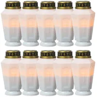 Marelida LED Grablicht Grabkerze Grableuchte Orange Flackernd Timer H 15,5cm Weiß 10Stück