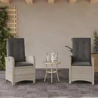 Festnight Polyrattan Gartenstuh 2er Set Hochlehner Verstellbar, Gartenmöbel Set mit 2 Sessel, Rattan Gartensessel mit Sitz- und Rückenkissen, abziehbarer und waschbarer Bezug - Hellgrau