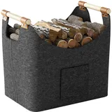 Holzk√∂rbe, Dicker Filz-holzkorb Mit Tragegriffen, Faltbarer Holzkorb Zum Holzeinkauf, 50 X 32 X 40 Cm