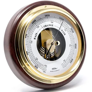 Fischer 1434B-22 - Innen-Barometer - 170mm Druckmessgerät mit nussbaumfarbenem Echtholz-Gehäuse gebeizt Made in Germany