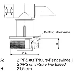 FLUXX® Ausgießhahn 23mm für 2'' TriSure-Feingewinde : TriSure-Feingewinde AG