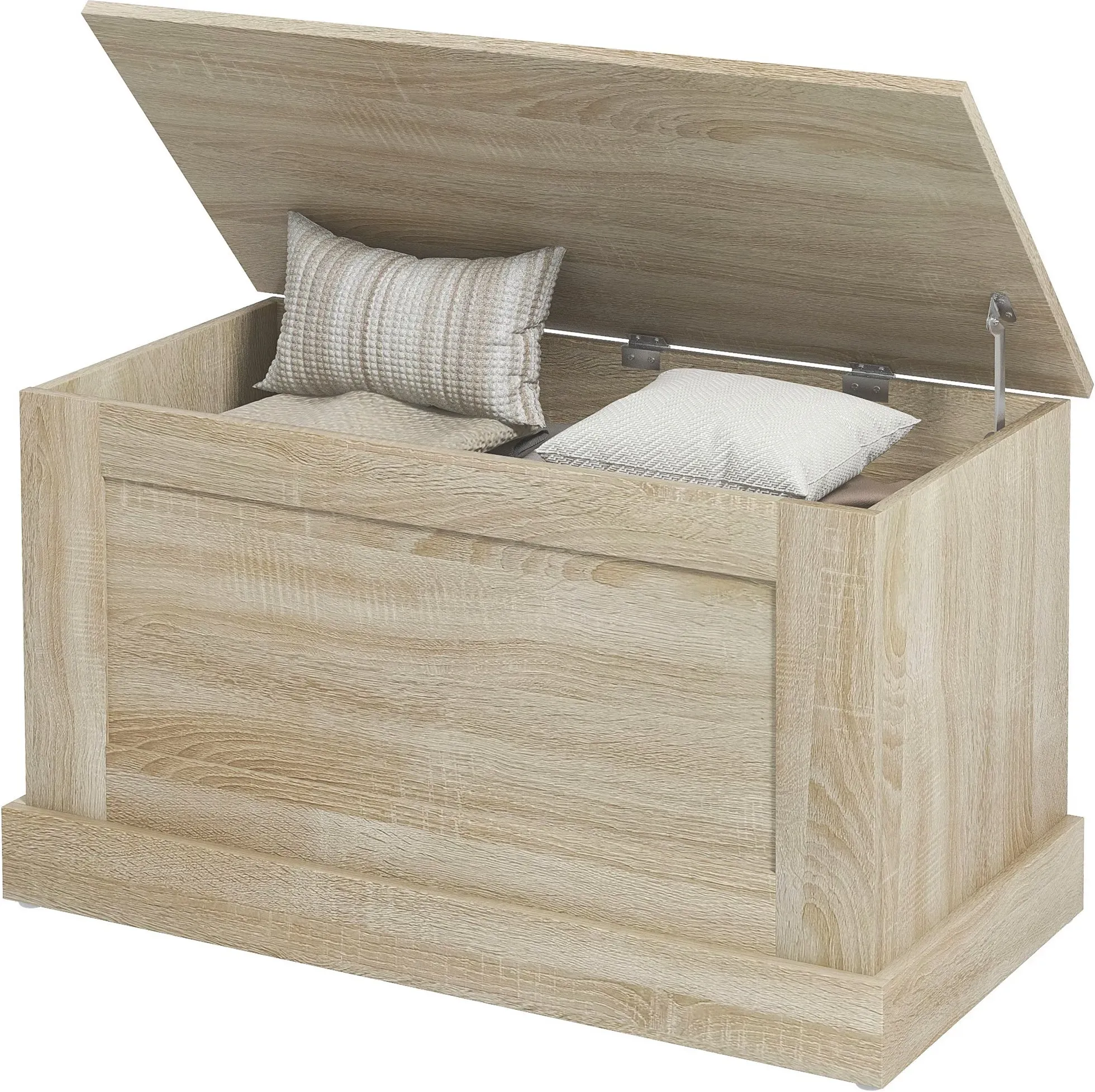 HOMCOM Aufbewahrungsbox, Spielzeugkiste aus Holz, mit Sicherheitsscharnier, für Wohnzimmer, Eingangsbereich, 80 x 40 x 45 cm, Naturholz   Aosom