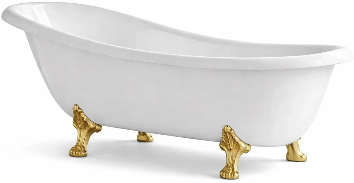 Casa Padrino Luxus Jugendstil Badewanne Weiß / Gold 170 cm - Made in Italy