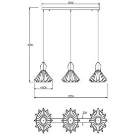 GLOBO Hängelampe, Metall, Textil, schwarz, 3 Flammig, H 120 cm