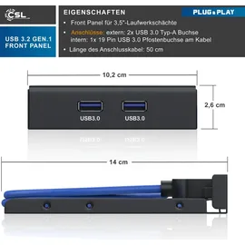 CSL USB 3.0 2-Port Frontpanel für 3,5" Laufwerkschächte - 2x USB 3.0 Buchse Typ A bis zu 5Gb/s