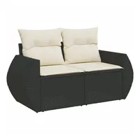 vidaXL Gartensofa mit Kissen 2-Sitzer Schwarz Poly Rattan