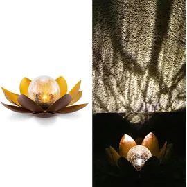 Navaris LED Solar Lotus Laterne - warmweiß wiederaufladbar - Lotusblüte Solarlampe mit tollem Licht durch Bruchglasoptik - Garten Deko Solarleuchte