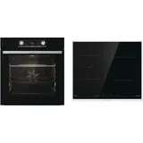 Gorenje Black Steam Pro Einbau Herdset mit Induktionskochfeld (BPSX6737E06BG + IT43X) + GRATIS Brotbackautomat, 60 cm breit, 77 L, Pyrolyse, Grill, Kindersicherung, Boosterfunktion, Schwarz