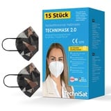 TechniSat TECHNIMASK 2.0 - FFP2 Maske (5-lagige Gesichtsmaske mit hochwertigem Vlies, Mund- und Nasen-Bedeckung, dermatologisch getestet, Made in Germany) Muster Camouflage - 15 Stück