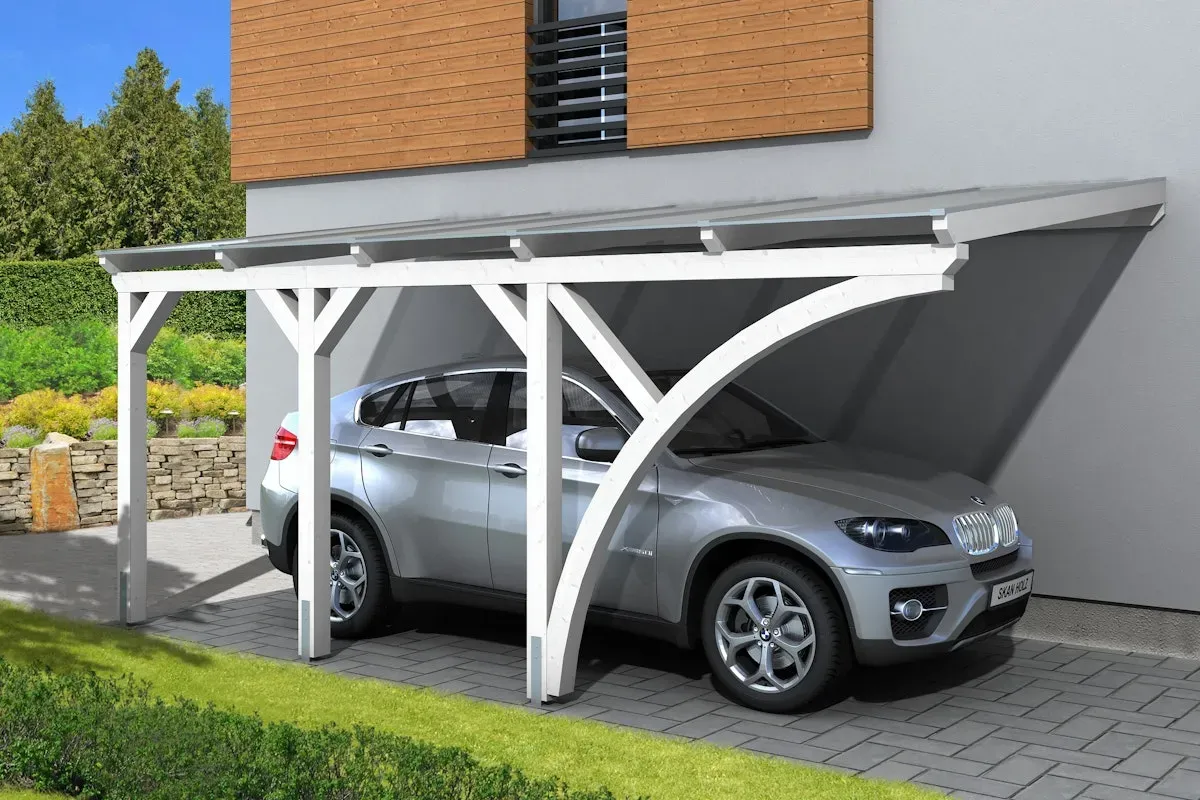 Skan Holz Wandanbau-Carport Eifel mit Einfahrtsbogen 300 x 541 cm-anthrazit Holzcarport