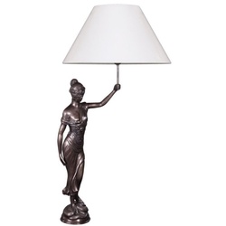 Casa Padrino Tischleuchte mit Bronzefigur Justitia Bronze / Weiß 55 x 48 x H. 105 cm - Hotel & Restaurant Tischlampe