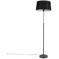 QAZQA Stehlampe schwarz mit schwarzem Leinenschirm 45cm verstellbar -