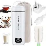Reise Wasserkocher Klein, 450ML Miniwasserkocher, 304 Eeldstahl Reise Schnelles Kochwasser mit 6 Temperatureinstellung, 330W tragbarer Wasserkocher mit Automatischer Abschaltung für Tee Kaffe Milch
