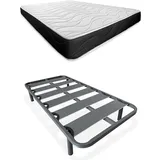 Somnia Descanso Komplettes Bett mit wendbarer Bombay-Matratze + verstärkter Lattenrost mit 4 zylindrischen Metallbeinen, 90 x 190 cm