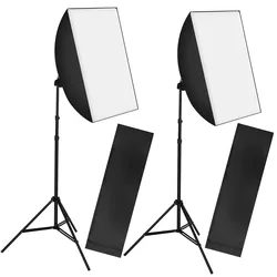 tectake® 2er-Set Studioleuchte, mit Softbox und ausziehbarem Stativ, 6500K Dauerlicht, geringes Gewicht, inklusive Tragetasche