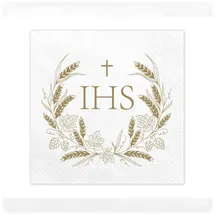 Partydeco SP33-98 Papierserviette Papier 33x33cm 3-lagig hochwertige Einweg Papierservietten Tischservietten Motivservietten Taufe Kommunion Hochzeit IHS Motiv Weiß Gold