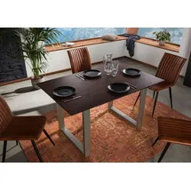 MASSIVMOEBEL24.DE Esstisch Akazie 140x90 braun lackiert / U-Beine silber matt SWISS EDGE