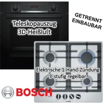 Bosch Herdset mit Backofen Teleskopauszug und Gaskochfeld WOK-Brenner