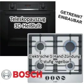 Bosch Herdset mit Backofen Teleskopauszug und Gaskochfeld WOK-Brenner