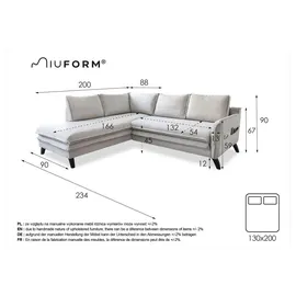 miuform Charming Charlie | Ecksofa mit Bettfunktion und Bettkasten L-Form Links | Beige | Sofa Schlafsofa Couch | Beige