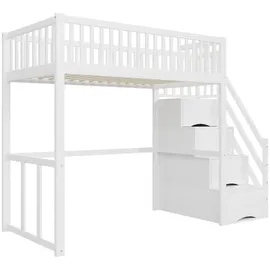 XDOVET Hochbett 90 x 200 cm Kiefer massiv weiß