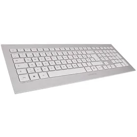 Cherry DW 8000, kabelloses Tastatur- und Maus-Set, EU-Layout (QWERTY), batteriebetrieben, ultraflache Tastatur, 3 Tasten-Maus mit Infrarotsensor, Weiß-Silber