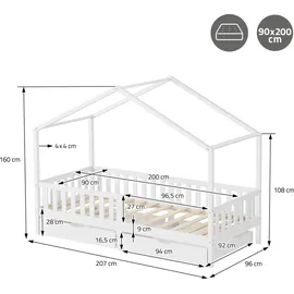 ML-Design Hausbett 90 x 200 cm Kiefer massiv weiß
