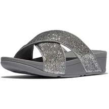 FitFlop Women's Lulu Crinkled-Shimmer Cross Slides Sandal, Silvereen, 42 EU