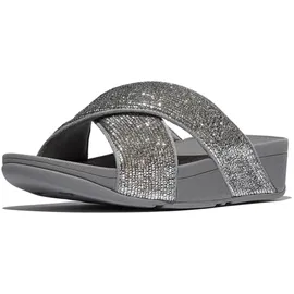 FitFlop Women's Lulu Crinkled-Shimmer Cross Slides Sandal, Silvereen, 42 EU
