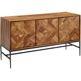 FineBuy Sideboard Sheesham Massivholz 120cm mit 3 Türen - Massive Retro Kommode mit Metallrahmen Schwarz - Design Natur Anrichte - Handmade Industrial