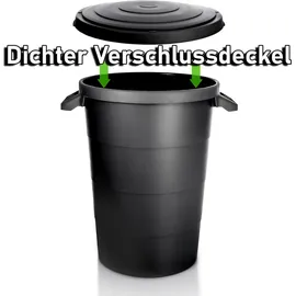 BigDean wetterfeste Universaltonne mit Deckel und 2 stabilen Tragegriffen 80 Liter SCHWARZ - Regentonne Mülleimer Indoor und Outdoor geeignet - Schwarz