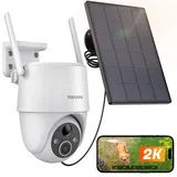 Topcony Überwachungskamera Aussen Akku, 355°/120° Schwenkbar, 2K Kabellose WLAN IP Kamera Outdoor mit Farbe Nachtsicht, Personen-/Bewegungserkennung, IP65 Wasserdicht, Cloud-Speicher, ZS-GX6S