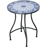 Mosaik Gartentisch Rund Metall 60 cm Mosaiktisch Garten Runder Balkontisch Tisch Indoor Bistrotisch Outdoor Terrassentisch Mosaikmuster Steinmosaik Balkon Esstisch Mediterran