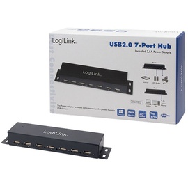 Logilink Wallmount USB-Hub, 7x USB-A 2.0, USB-B 2.0 [Buchse] (UA0148)