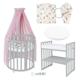 Waldin Babybett OWAL Kinderbett 7in1 mit Matratze, mitwachsendes Kinder-Bett