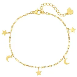 Hey Happiness Fußkette Stern und Mond Charms, aus Edelstahl Gold Damen 