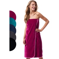 Morgenstern Saunakilt Damen Saunatuch mit Knöpfen Fuchsia Baumwolle Sauna groß Tuch Sarong weich Kilt Frauen Knöpfe Saunakleid mit Gummizug lang Katja